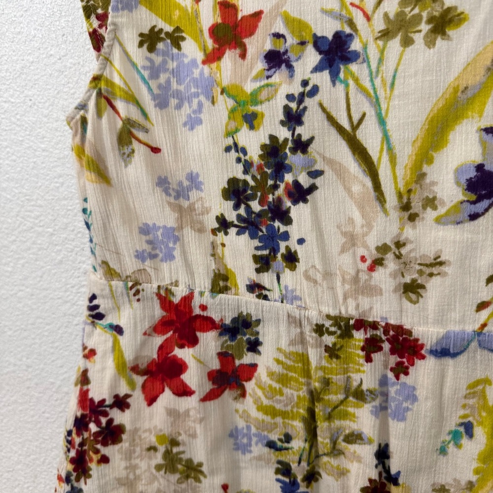 Eddie Bauer Womens Floral Cotton Empire Waist Cap Sleeve Dress Size 8 Cream Gorp - Picture 5 of 7